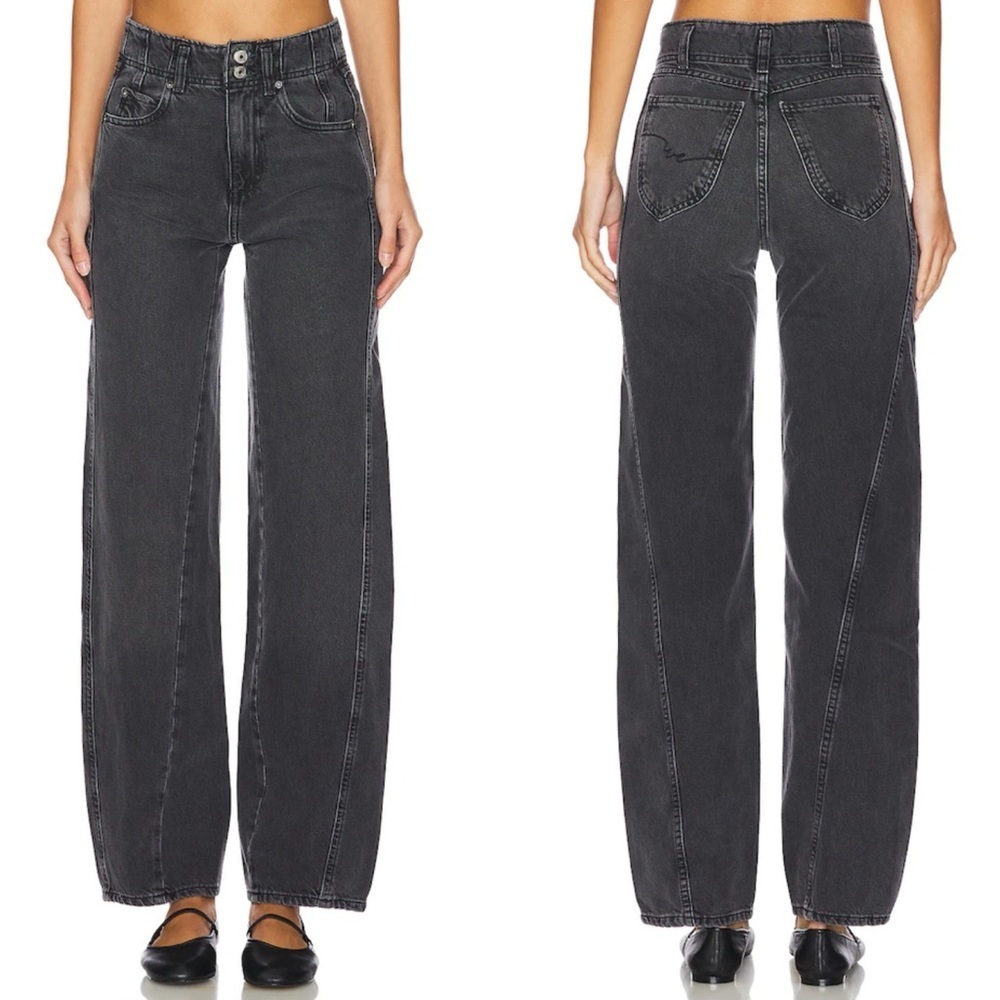 We the free Aster Straight Leg Jeans Barrel Leg in Asteroid Washed Black Size 30